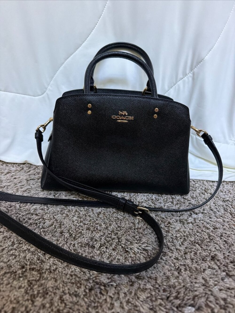Coach Black Saffiano Leather Satchel Crossbody Bag – Gold Hardware